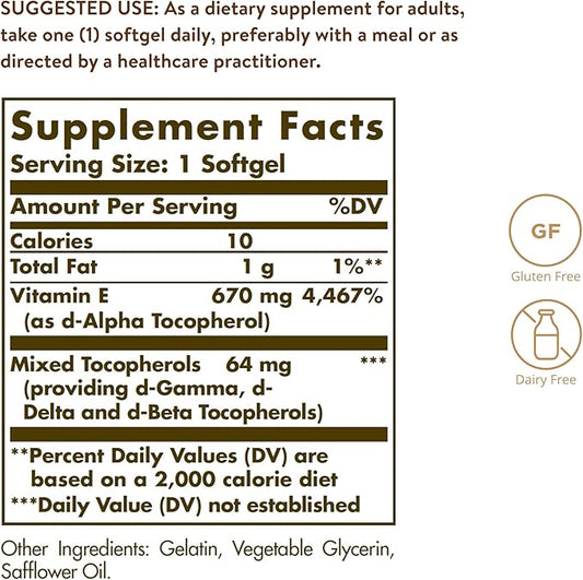 Solgar Vitamin E 670 mg (1000 100 Mixed 100 Servings