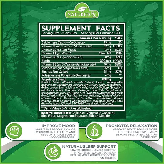 Nature's RX || #1 Rated Cortisol 27 Powerful 3rd Party 60 Capsules