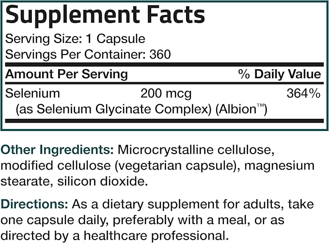Bronson Selenium 200 mcg – Yeast Free Chelated Amino Acid Complex - Essential Trace Mineral with Superior Absorption, 360 Vegetarian Capsules