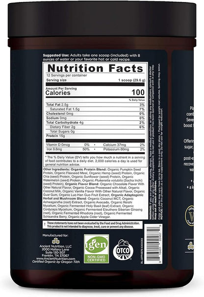 Ancient Nutrition Plant Based Protein Powder, 15g Protein 12 Serving
