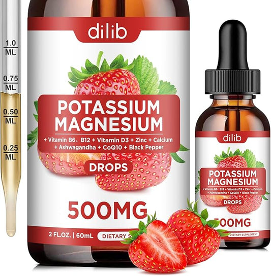 Potassium Magnesium Citrate Supplement, Liquid Magnesium 500mg with D3, B6, B6, B12, B12, CoQ10 CoQ10 - 2 fl