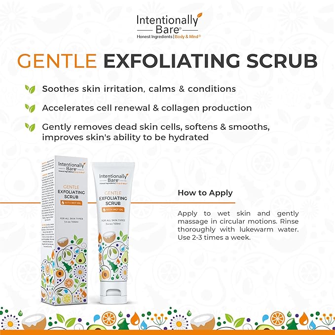 Intentionally Bare Gentle Face Scrub - Pro-Aging Facial Scrub with MCT Oil - Exfoliator for Women's Dry Skin - All Skin Types - 3.4oz