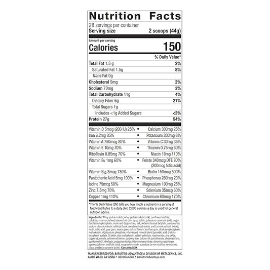 Bariatric Advantage High Protein Meal Replacement Drink Mix, Protein Powder Whey Isolate for Gastric Bypass and Sleeve Gastrectomy Patients, 27g Protein, Lactose Free - Orange Cream - 28 Servings