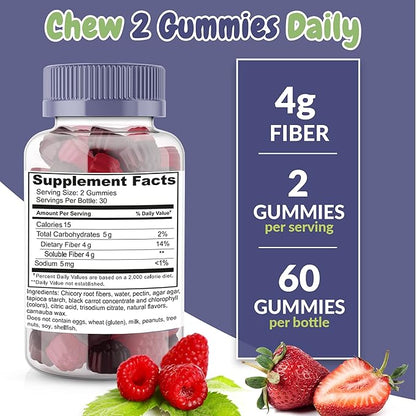 Mixed Berry Flavored Prebiotic Fiber Gummies - Supports Digestive System Through Gut Cleansing and Constipation Relief - Assists with Weight Loss Plan - Great Tasting and Easy to Swallow