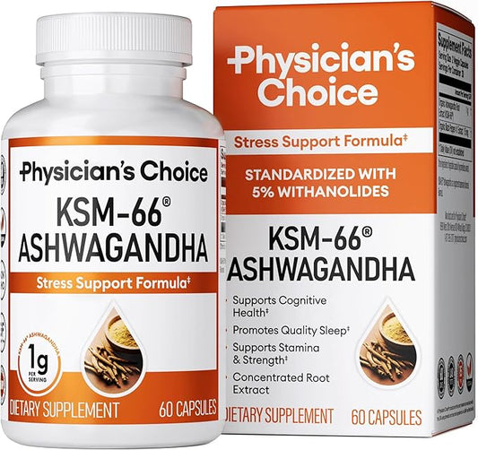 KSM-66 Ashwagandha Root Powder Extract 1,000 MG KSM66 & 5% Withanolides 60 Vegan