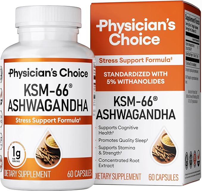 KSM-66 Ashwagandha Root Powder Extract 1,000 MG KSM66 & 5% Withanolides 60 Vegan