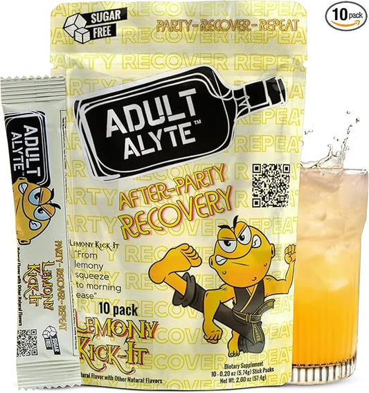 After Alcohol Aid Wellness Vitamins I Restore Better Mornings I Dihydromyricetin DHM & B Vitamins Complex I Antioxidants Supplement and Liver Support I 10 Powder Stick Drink Packets I Lemony Kick-It