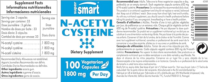 SuperSmart - N-Acetyl Cysteine 1800mg per 100 Vegetarian
