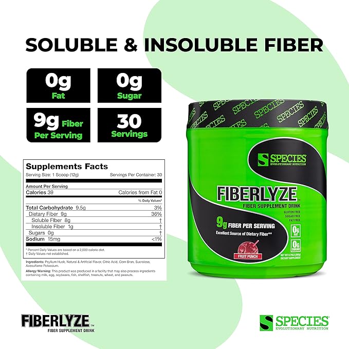 Species Nutrition Fiberlyze Fiber Supplement, Psyllium 30 Servings)