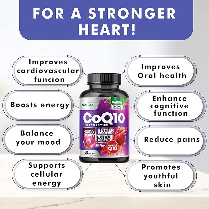 CoQ10 100mg Softgels, High Absorption Coenzyme Q10, Heart 60 Count 2 Month