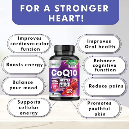 CoQ10 100mg Softgels, High Absorption Coenzyme Q10, Heart 60 Count 2 Month