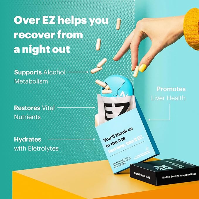 OVER EZ Recovery Supplement - [$1.30 x Serving] Party Recovery & Prevention Pills for a Night Out & Better Mornings, Milk Thistle, Amino Acids, Vitamin Bs (60 Servings)