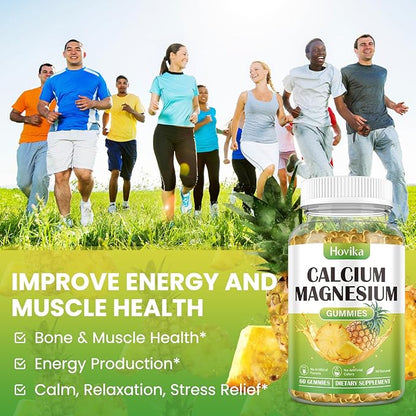 Calcium Magnesium Zinc Gummies, Calcium Magnesium 2:1 Ratio D3, K2, K2, B6, B6, B12 B12 for 60 Gummies
