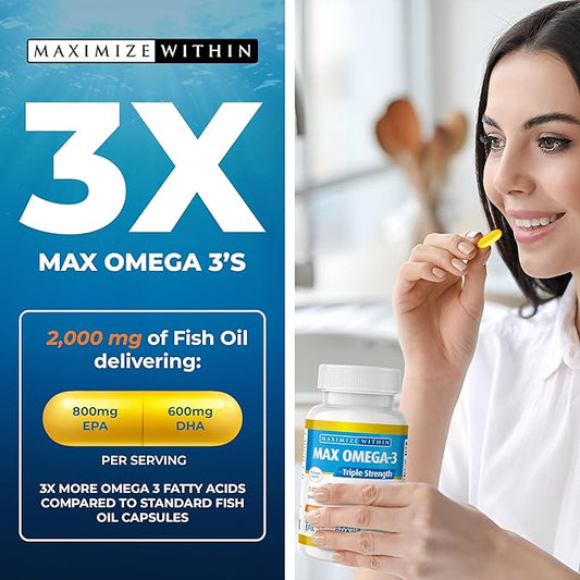 Max Omega 3 Fish Oil Pills (2000 mg 3 Fatty 600mg DHA 800 mg