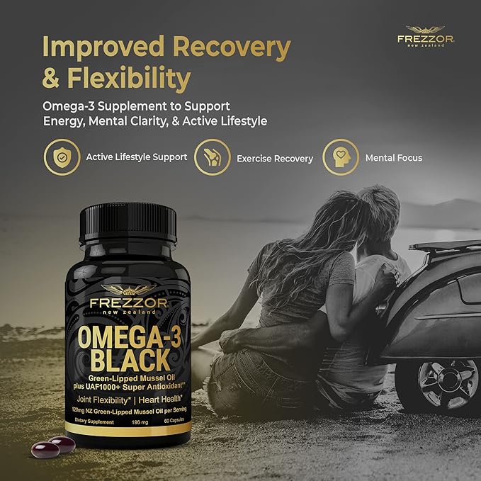 FREZZOR Omega 3 Black, Highest amount UAF1000+, Inflammation, 450mg, 1-Pack, 1-Pack, 60 60 Softgels