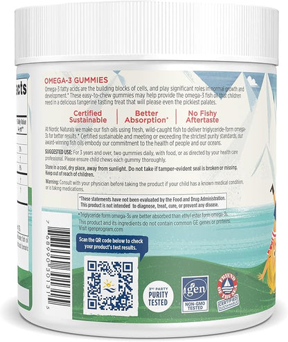 Nordic Naturals Nordic Omega-3 Gummies, Tangerine 120 Gummies 82 mg Omega-3s with 60 Servings