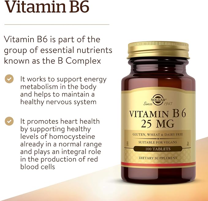 Solgar Vitamin B6 25 mg, 100 Tablets 100 Servings