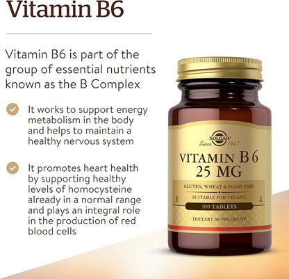 Solgar Vitamin B6 25 mg, 100 Tablets 100 Servings 2)