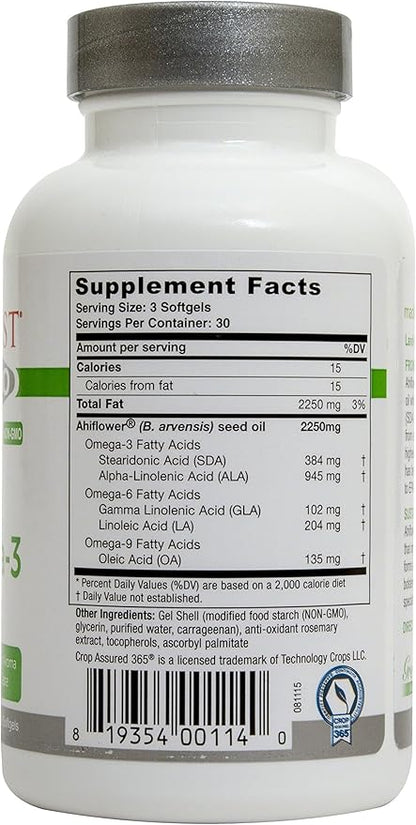 Greens First PRO Ahiflower Oil Vegan Omega-3-2250 mg - Contains Omega-3 Stearidonic Acid SDA - Gamma Linolenic Acid GLA - No Soy or Corn Oil - Non-GMO - 30 Day Supply