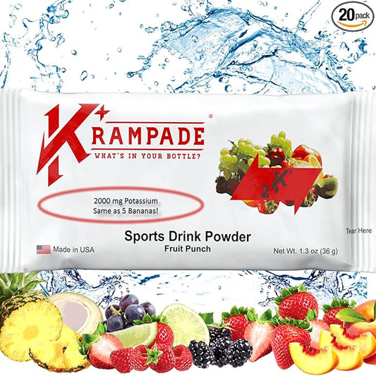 Anti-Cramping Potassium Replacement Sports Drink - 2K Fruit Punch Single Serve Colorless