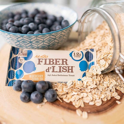 NuGo Fiber d'Lish Blueberry Cobbler, 12g High Fiber, Vegan, 150 Calories, 1.6 Ounce (Pack of 16)