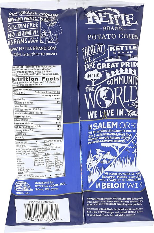 Kettle Foods Salt And Vinegar Potato Chips, 13 OZ