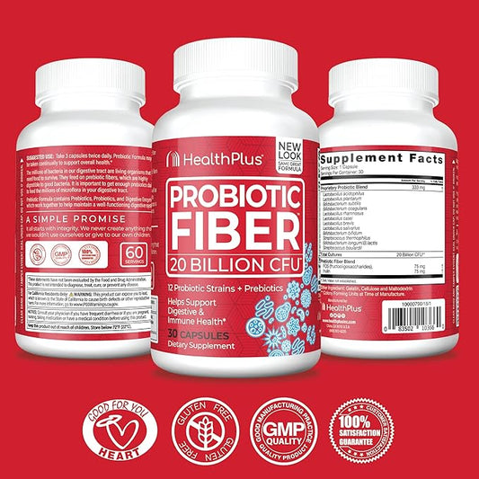 Health Plus Probiotic Fiber 30 Capsules, 30 Servings