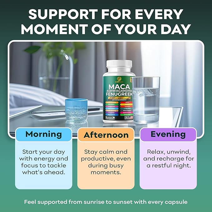 Maca Root Ashwagandha Supplement – 1,400+ MG, 60 Capsules, 17-in-1 for Energy, Stress, Hormonal Health, Non-GMO, with Fenugreek, Turmeric & Tongkat Ali for Men & Women