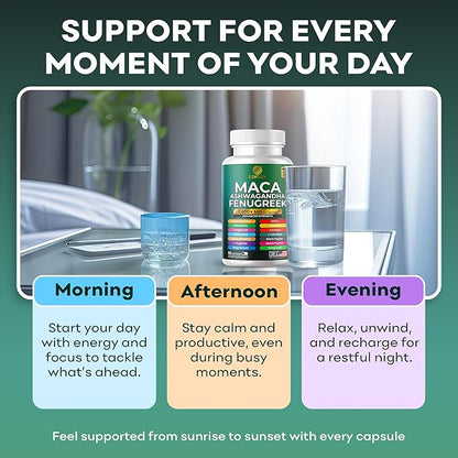 Maca Root Ashwagandha Supplement – 1,400+ MG, 60 Capsules, 17-in-1 for Energy, Stress, Hormonal Health, Non-GMO, with Fenugreek, Turmeric & Tongkat Ali for Men & Women