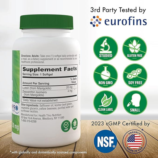 Health Thru Nutrition Lutein 20mg 4mg | 5:1 Ratio 180)