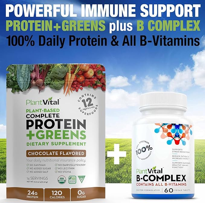 Plantvital Vegan Protein Powder Plant Based 24g/0g Sugar, 18 Superfoods, 48oz