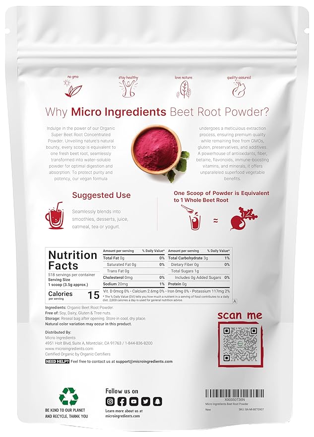 Organic Beet Root Powder, 4 Pounds | Cold Pressed, Water Soluble, High Concentrated Raw Beet Supplement | Superfood Drink Mix | Non-GMO, Vegan Friendly, Plant Based