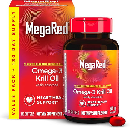 MegaRed Krill Oil 350mg Omega 3 #1 Dr 130 Softgels (130 Servings)