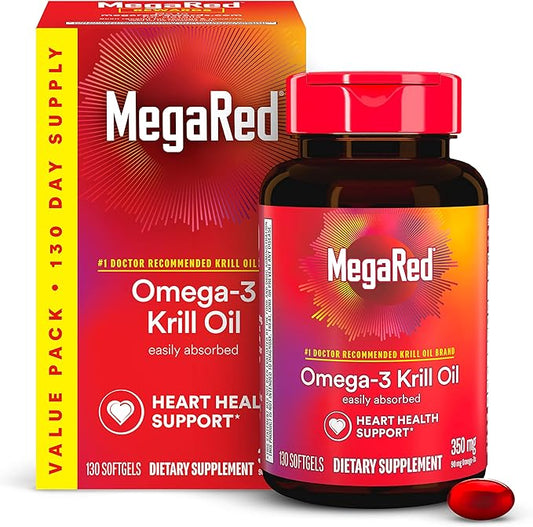MegaRed Krill Oil 350mg Omega 3 #1 Dr 130 Softgels (130 Servings)