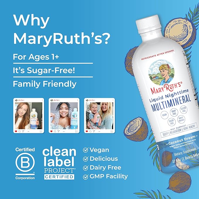 MaryRuth Organics Nighttime Liquid Multimineral Sleep 4 Flavor, 32 Servings