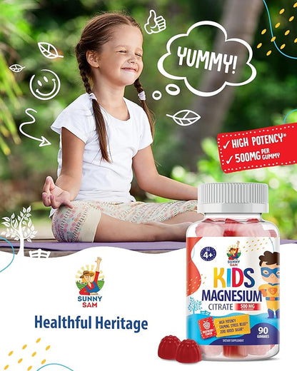 Sugar-Free Magnesium Gummies for Kids & Teens - 500mg Calm Magnesium Citrate Gummies - Chewable Magnesium Gummy Supplement for Sleep, Mood & Muscle Support