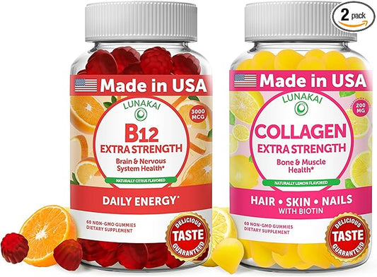 Lunakai Vitamin B12 and Collagen Gummies Bundle 3000 mcg 30 Days