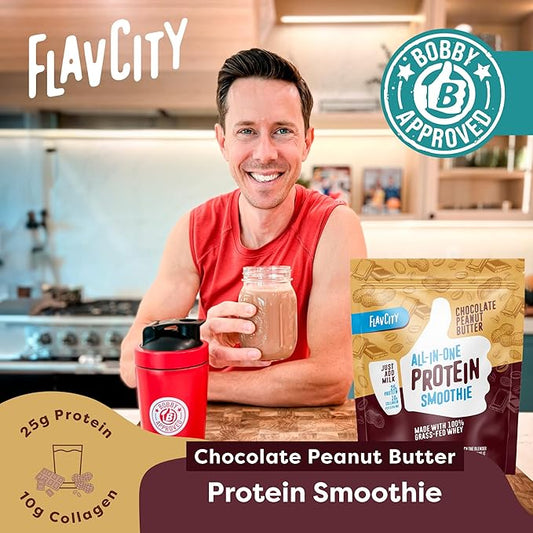 FlavCity Protein Powder Smoothie, Chocolate Peanut Butter 100% Grass-Fed (25g of (37.74 oz)