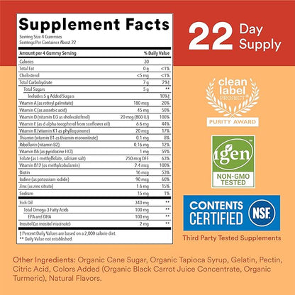 SmartyPants Kids Multivitamin Gummies: Omega 3 D3, C, B12, B6, B6, Vitamin 90 Count (22 Day