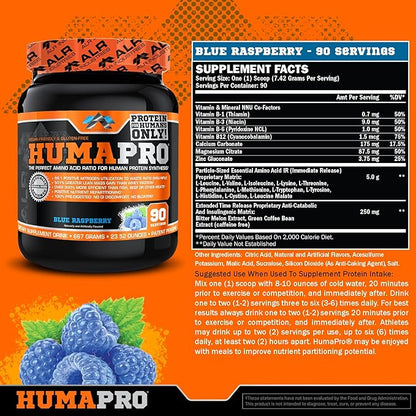 Humapro | Amino Acids Protein Matrix for Humans | 99% Utilization for Lean Muscle | Vegan, Gluten Free | 667g / 90 Servings (Blue Raspberry)