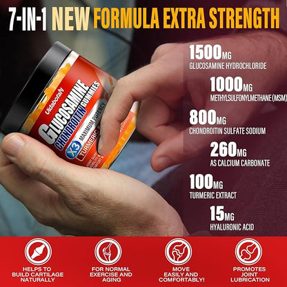 Sugar Free Glucosamine Chondroitin Gummgies, Extra 1500mg with (90 Count)