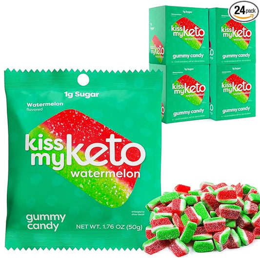 Kiss My Keto Gummies Candy – Low Carb Watermelon Candy Gummy, Keto Snack Pack – Healthy Candy Gummys – Vegan Candy, Keto Gummy Candy – Keto Candy Gummies (24-pack)