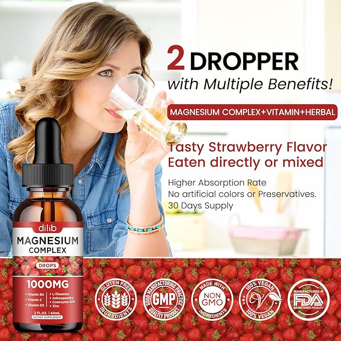 Triple Magnesium Complex Supplement, Magnesium Glycinate, 1000mg with CoQ10, Vitamin B6, C,