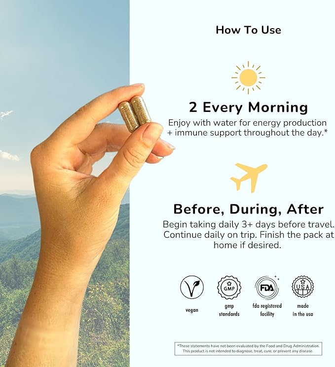 Supplement 2 Pack: Jet Lag Prevention + Ashwagandha, Rhodiola, D3+ for Immune Support, Energy, Digestive Health | Airplane Travel Essentials Multivitamin | Vegan | 120 Count