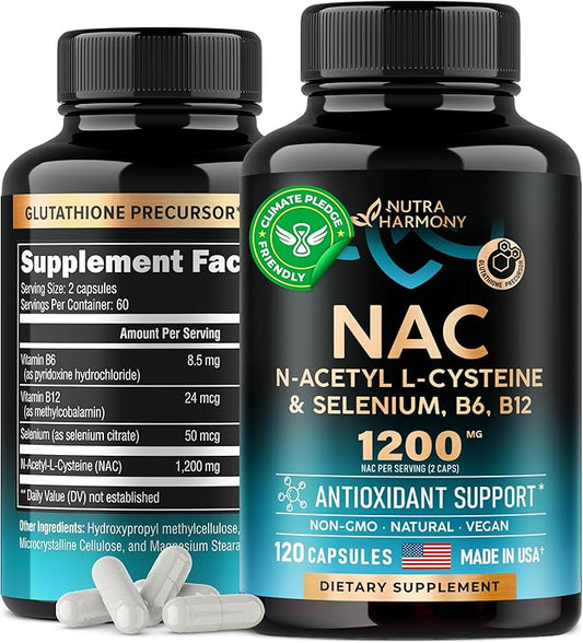 NAC Supplement | Selenium | B6 B12 - 600 mg 1200 mg 2 Month