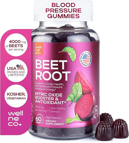 Beet Chews for High Blood Pressure 4000 mg - Beet Root Gummies with Tart Cherry Extract - Nitric Oxide Supplements - Support Cardio Health and Energy - No GMO, Pectin Based Beets - for Women and Men