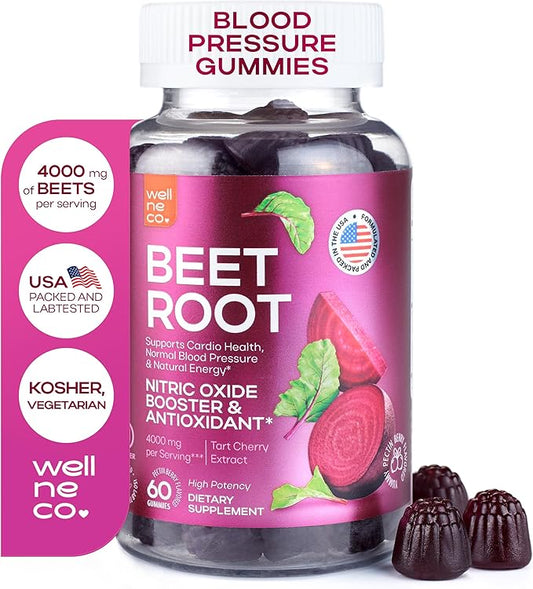 Beet Chews for High Blood Pressure 4000 mg - Beet Root Gummies with Tart Cherry Extract - Nitric Oxide Supplements - Support Cardio Health and Energy - No GMO, Pectin Based Beets - for Women and Men