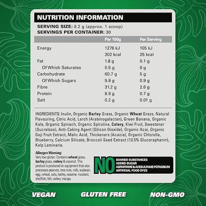 EHP Labs OxyGreens Super Greens Powder - Spirulina & Chlorella Superfood, Green Juice Powder & Greens Supplements with Prebiotic Fibre, Antioxidants & Immunity Support, 30 Serves (Pineapple)