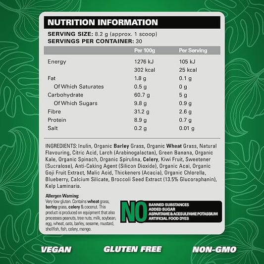 EHP Labs OxyGreens Super Greens Powder - Spirulina & Chlorella Superfood, Green Juice Powder & Greens Supplements with Prebiotic Fibre, Antioxidants & Immunity Support, 30 Serves (Pineapple)