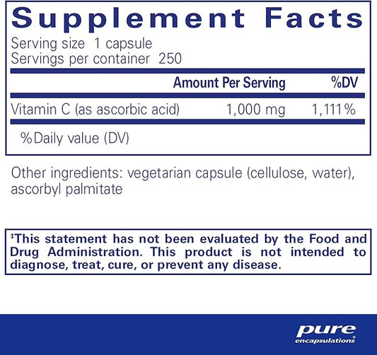 Pure Encapsulations Ascorbic Acid Capsules 1,000 mg 250 Capsules